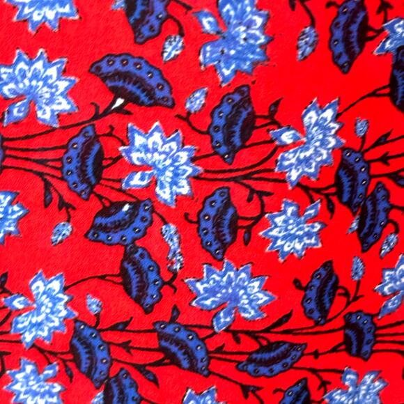 Loft Womens Small LS Red Blue Floral Print Tunic Blouse Lightweight Boho Office - Picture 8 of 10